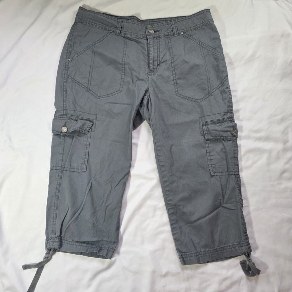 Faded Glory Cargo Capri Pants Womens Y2k 00s Size 8 Gray 98% Cotton Comfortable